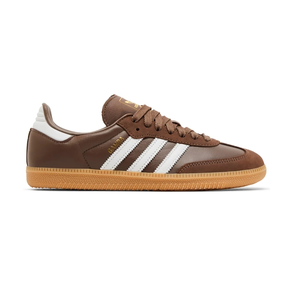 Adidas Brown and White Suede Sneakers with Iconic Stripes